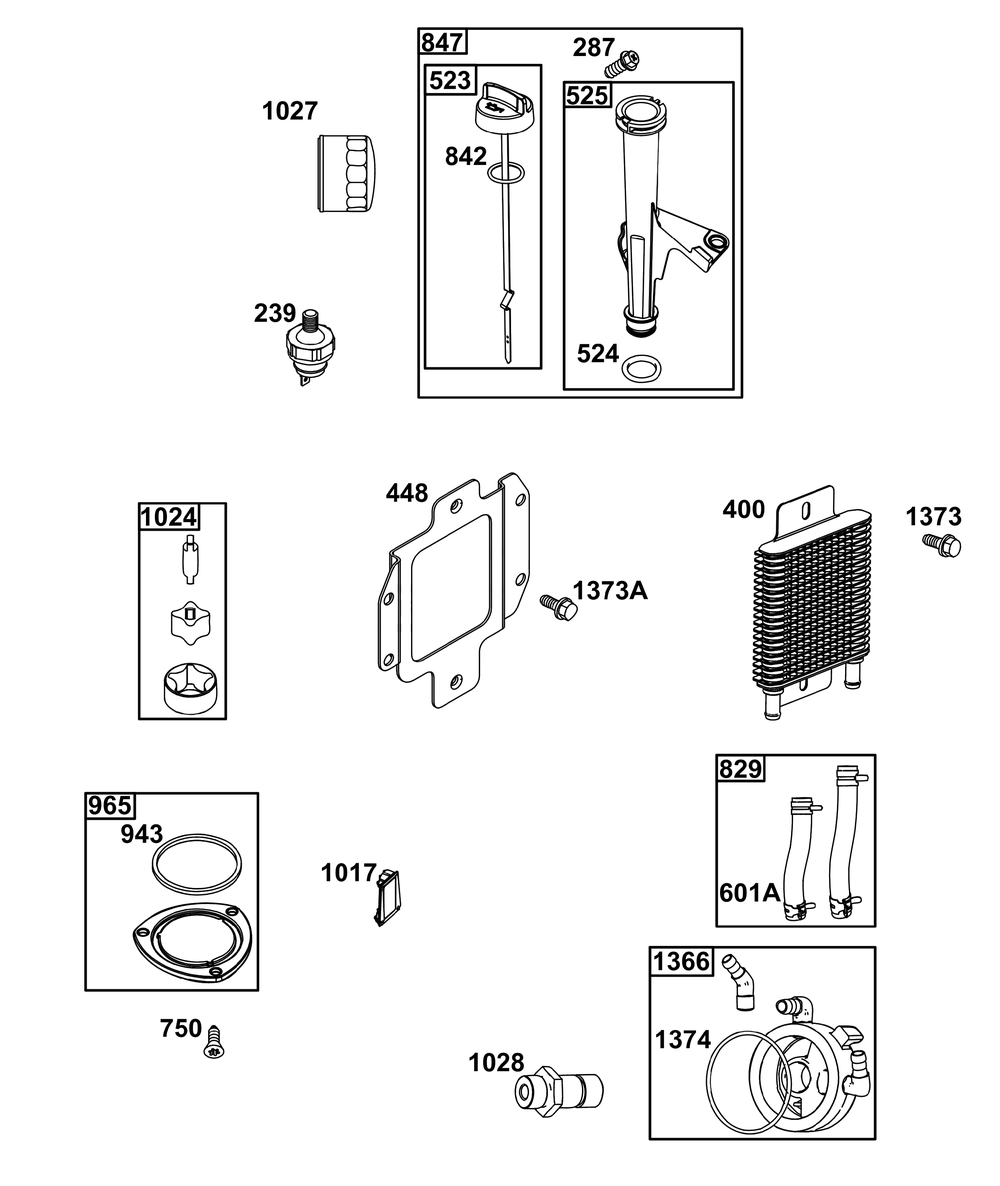Lubrication Group Diagram and Parts List for 49R977-0015-B5 400000 - 699999 Briggs and Stratton Engine
